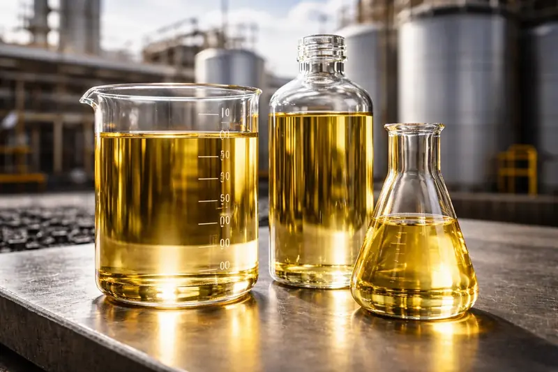 Rows of lubricant barrels in a refinery yard